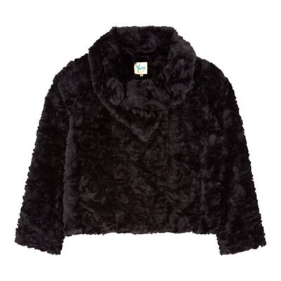 Yumi Girl Black Rose Faux Fur Jacket
